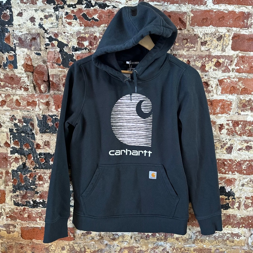 Carhartt Womens Small Black Hoodie Midweight striped Logo Rain Defender